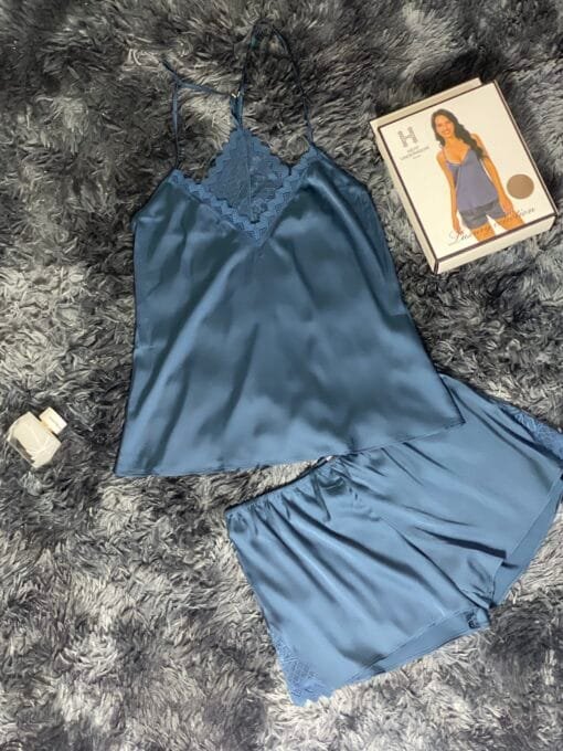 Pyjama Short-Bustier "Bleu Vert"