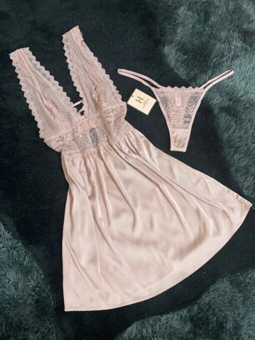 Nuisette + bas " Rose "
