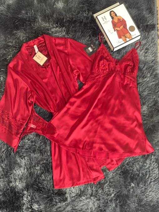 Ensemble nuisette peignoir + bas " Bordeaux "