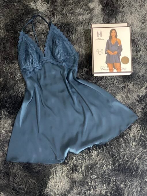 Ensemble nuisette peignoir + bas " Bleu-vert " – Image 3