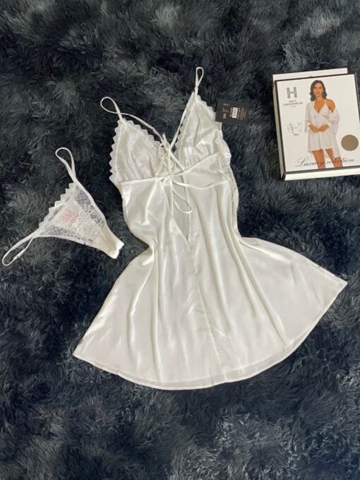 Ensemble nuisette peignoir + bas " Blanc " – Image 4