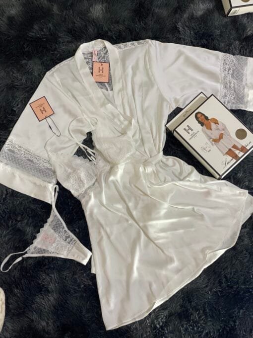 Ensemble nuisette peignoir + bas " Blanc "