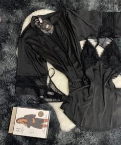 Ensemble nuisette peignoir + bas " Noir "