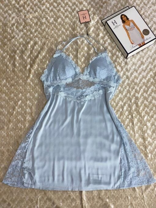 Nuisette croisé en dentelle « Bleu « 