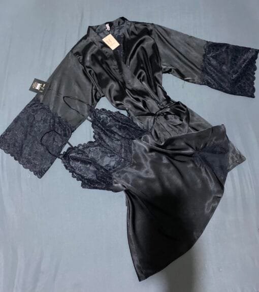 Ensemble Nuisette peignoir H " Noir "