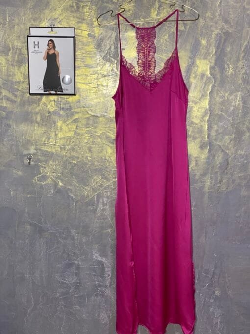 Nuisette Longue En Satin " Fushia "