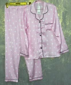 Pyjama Boutonnée En Satin " Rose coeur "
