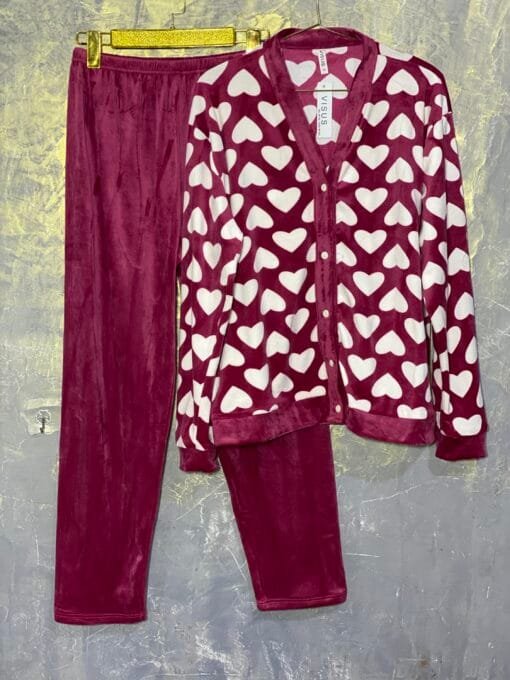 Pyjama Boutonnée "Cerise cœur " Velour