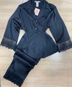 Pyjama Boutonnée " Noir " En Satin