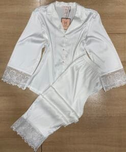 Pyjama Boutonnée " Blanc " En Satin