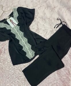 Pyjama En Satin Demi-Manche "Noir"