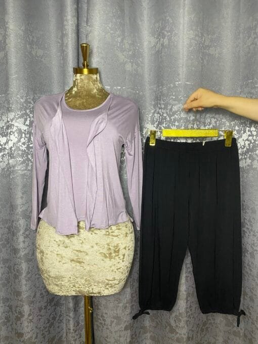 Pyjama 3 Pièces Pantacourt " Mauve-Noir"