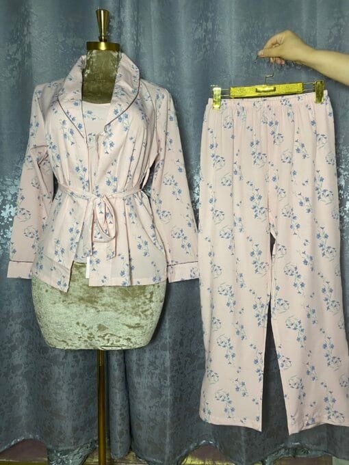 Pyjama 3 Pièces " Rose " À Fleurs