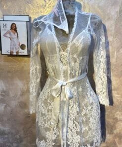 Ensemble Nuisette Peignoir H " Blanc " En dentelle