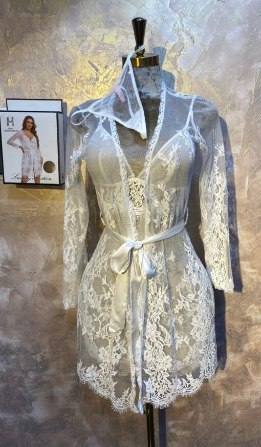 Ensemble Nuisette Peignoir H " Blanc " En dentelle