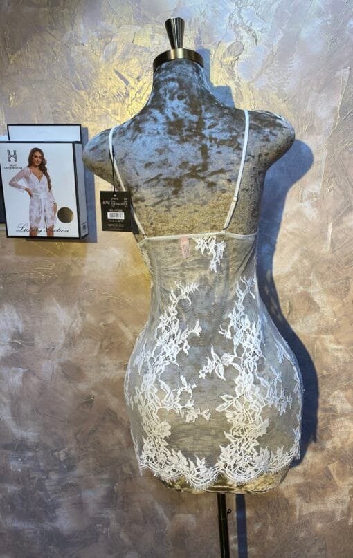 Ensemble Nuisette Peignoir H " Blanc " En dentelle – Image 2