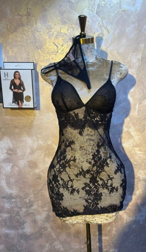 Ensemble Nuisette Peignoir H " Noir  " En dentelle – Image 2