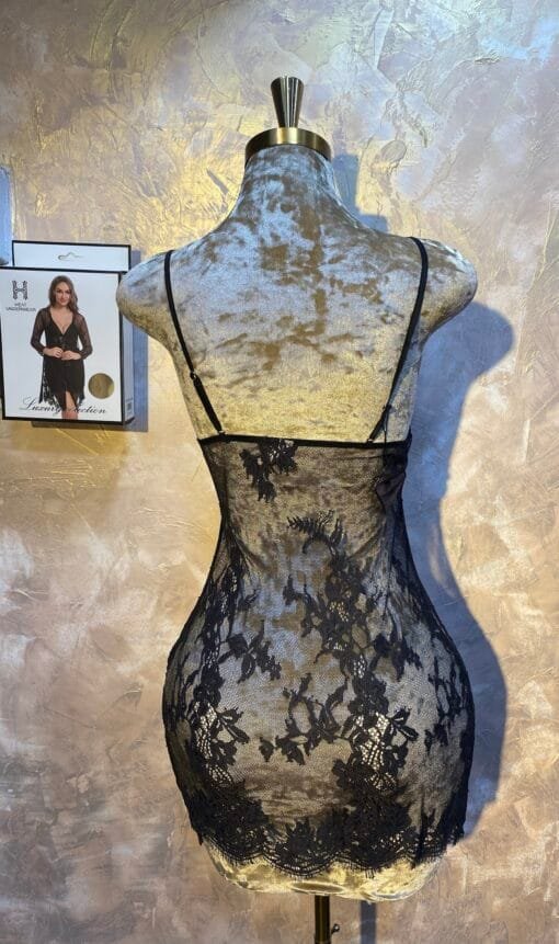 Ensemble Nuisette Peignoir H " Noir  " En dentelle – Image 4