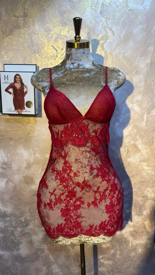 Ensemble Nuisette Peignoir H " Bordeaux " En dentelle – Image 3