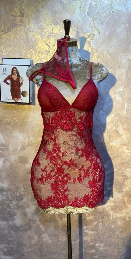Ensemble Nuisette Peignoir H " Bordeaux " En dentelle – Image 2