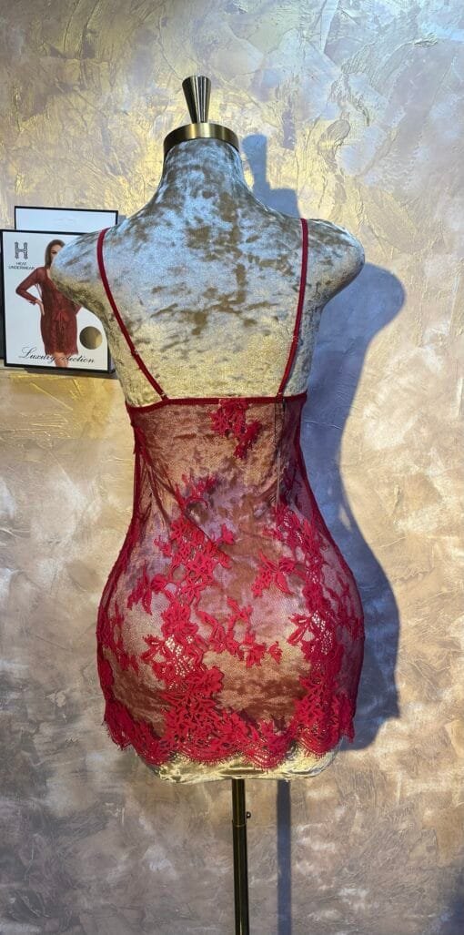 Ensemble Nuisette Peignoir H " Bordeaux " En dentelle – Image 4