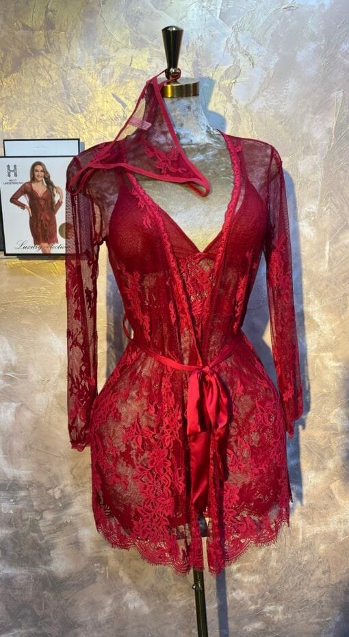 Ensemble Nuisette Peignoir H " Bordeaux " En dentelle