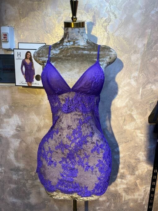 Ensemble Nuisette Peignoir H " Violet " En dentelle – Image 3