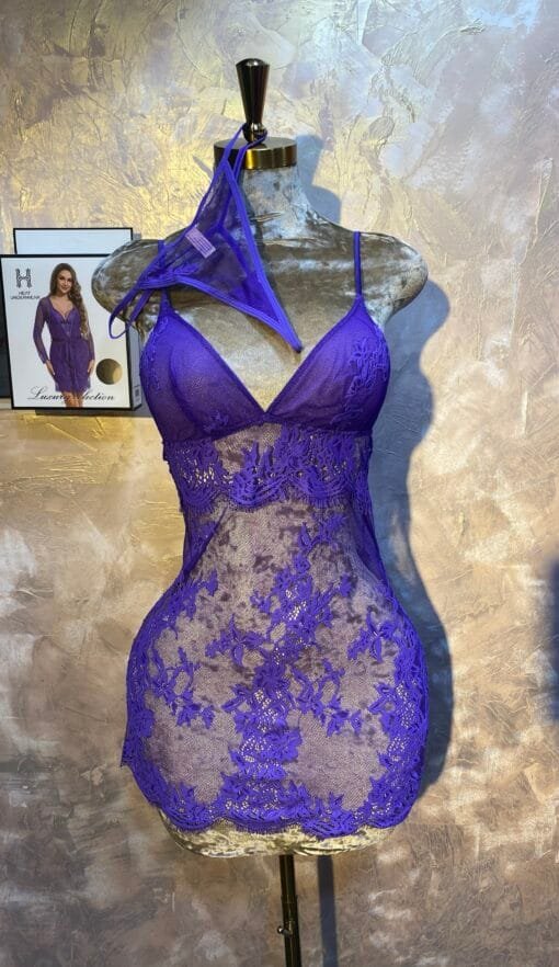 Ensemble Nuisette Peignoir H " Violet " En dentelle – Image 2