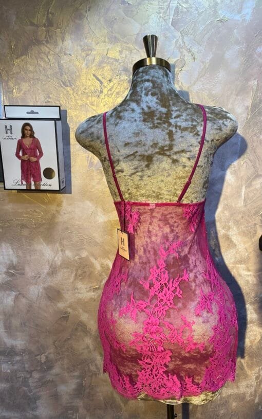 Ensemble Nuisette Peignoir H " Fushia " En dentelle – Image 4