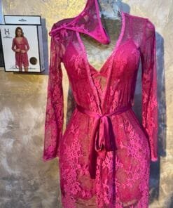 Ensemble Nuisette Peignoir H " Fushia " En dentelle
