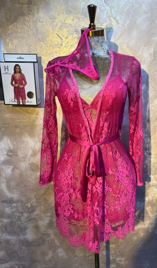 Ensemble Nuisette Peignoir H " Fushia " En dentelle