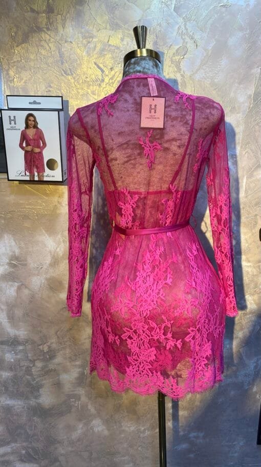 Ensemble Nuisette Peignoir H " Fushia " En dentelle – Image 2