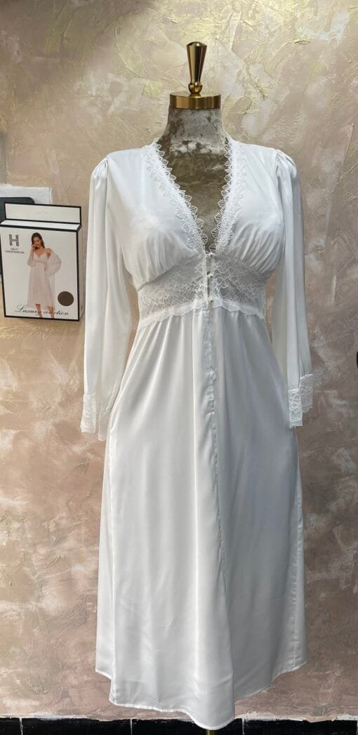 Ensemble Nuisette Peignoir " Blanc " Long
