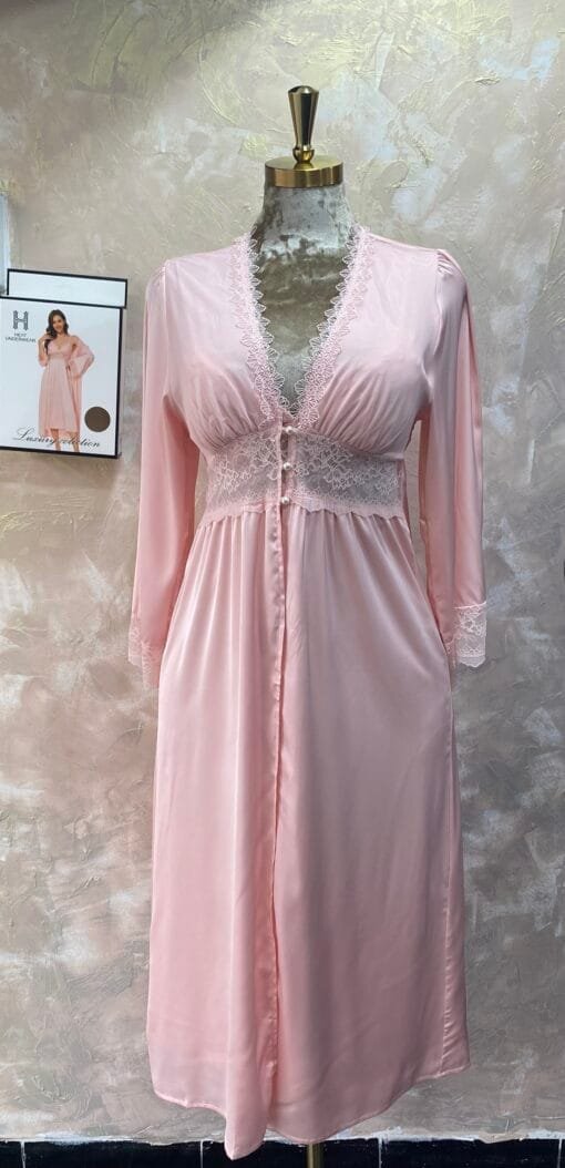 Ensemble Nuisette Peignoir " Rose " Long