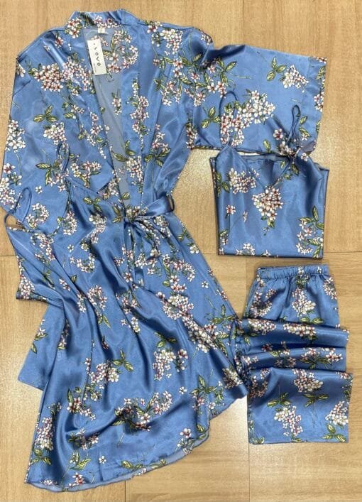 Ensemble 4 Pcs "Bleu" En Satin
