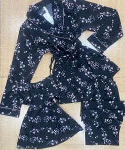 Pyjama 3 Pièces À Fleurs " Noir "