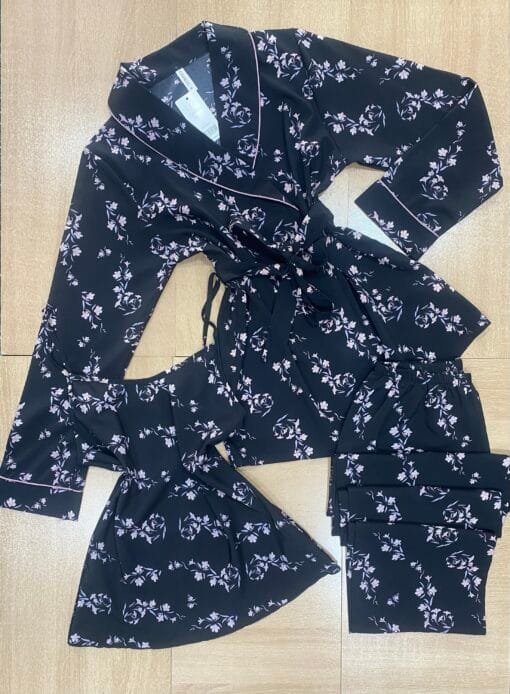 Pyjama 3 Pièces À Fleurs " Noir "