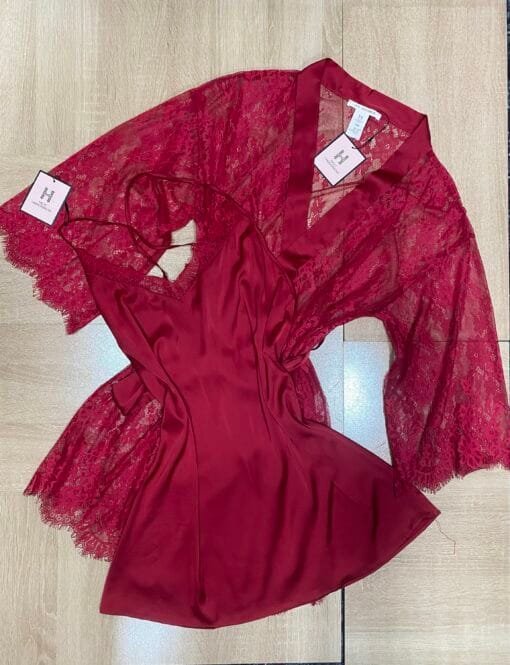 Ensemble Nuisette Peignoir - Bordeaux - En Dentelle