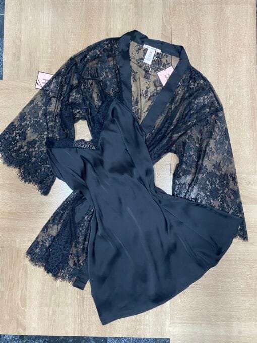 Ensemble Nuisette Peignoir - Noir - En Dentelle