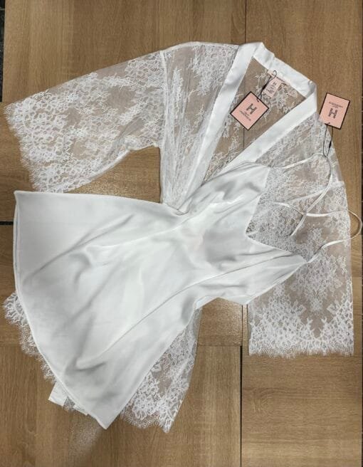 Ensemble Nuisette Peignoir - Blanc - En Dentelle