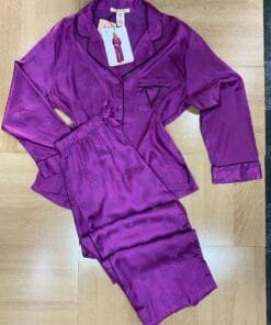 Pyjama Boutonnée En Satin " Violet " Papillon