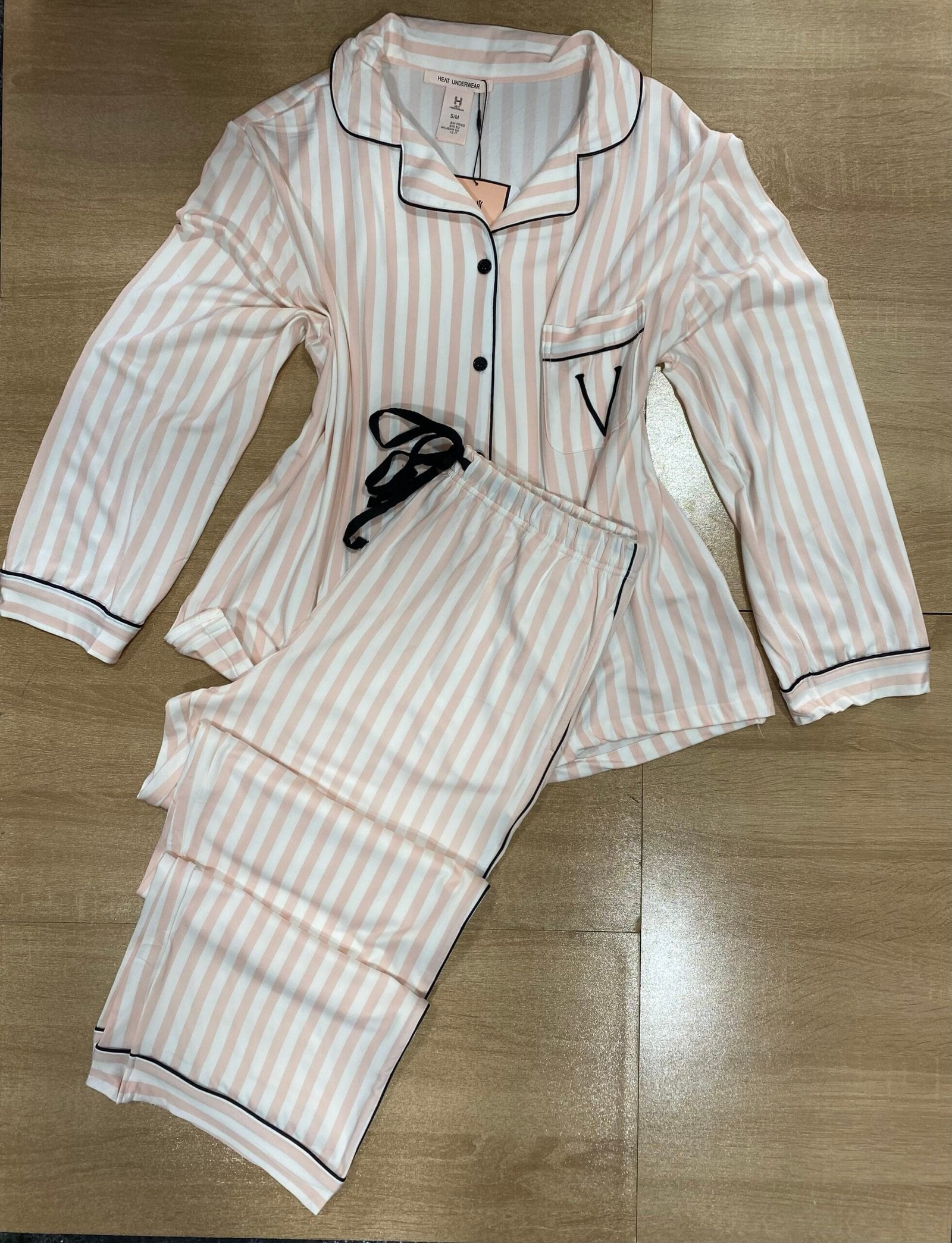 Pyjama Boutonee ' Rose A Rayure ' En Cotton