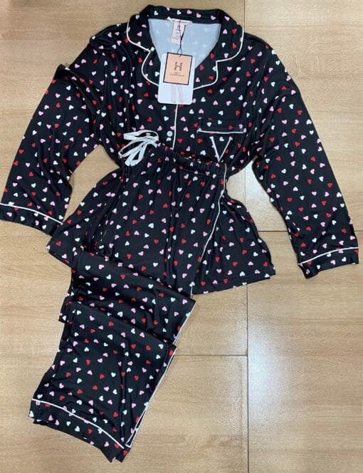 Pyjama Boutonèe 'Noir Coeur'  En  cotton