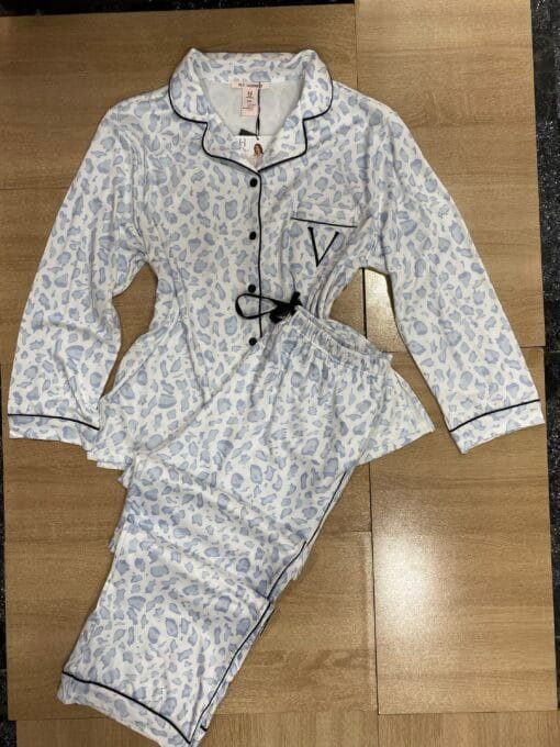 Pyjama Boutonee ' Bleu Leopard ' En Cotton