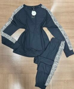 Pyjama Manche Longue ' Gris ' détail léopard