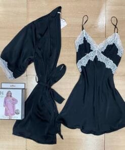 Nuisette Peignoir ' Noir ' en satin