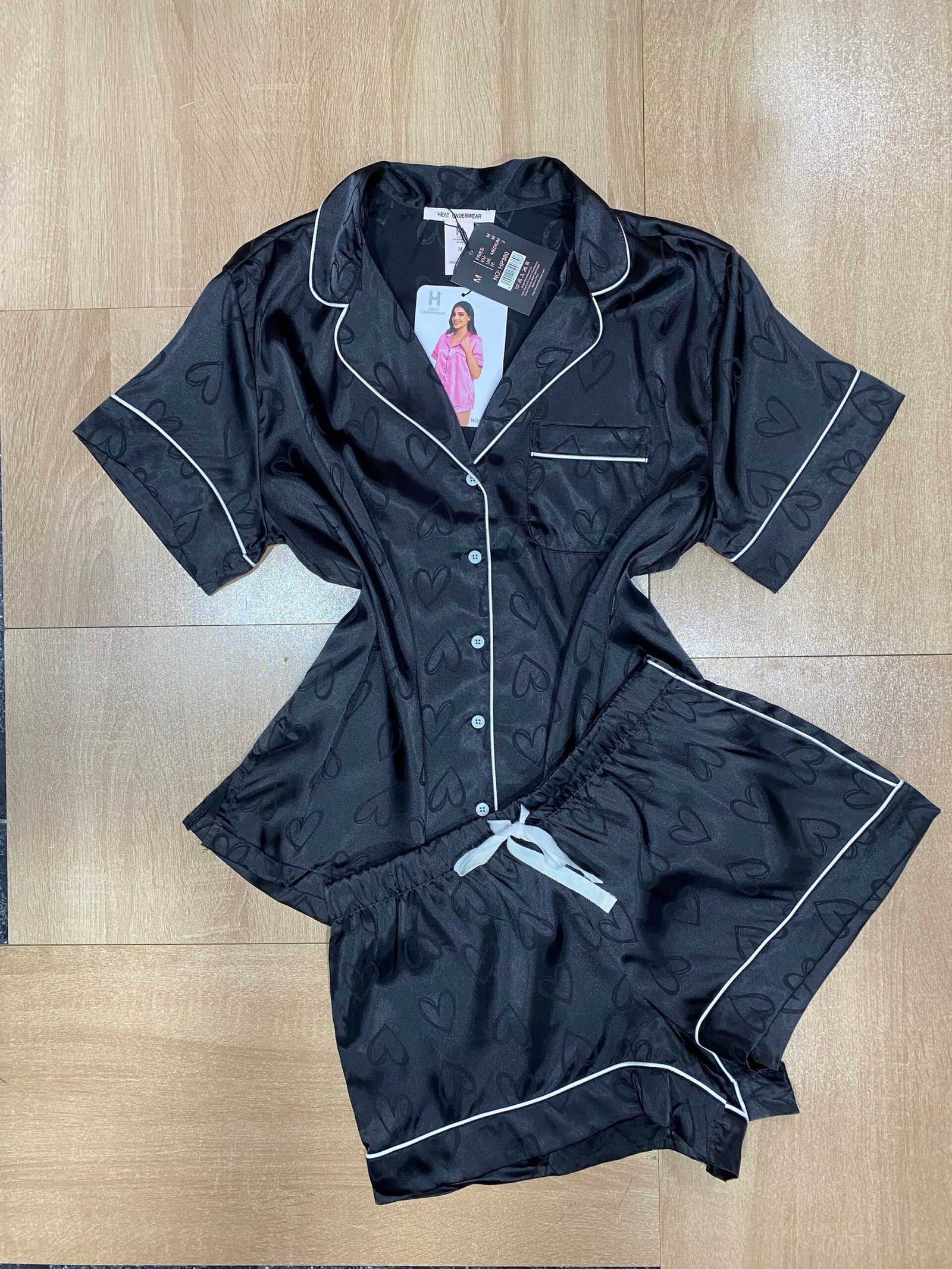 Pyjama Short ' Noir ' Boutonnée