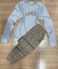 Pyjama manche longue ‘ Gris ‘ léopard