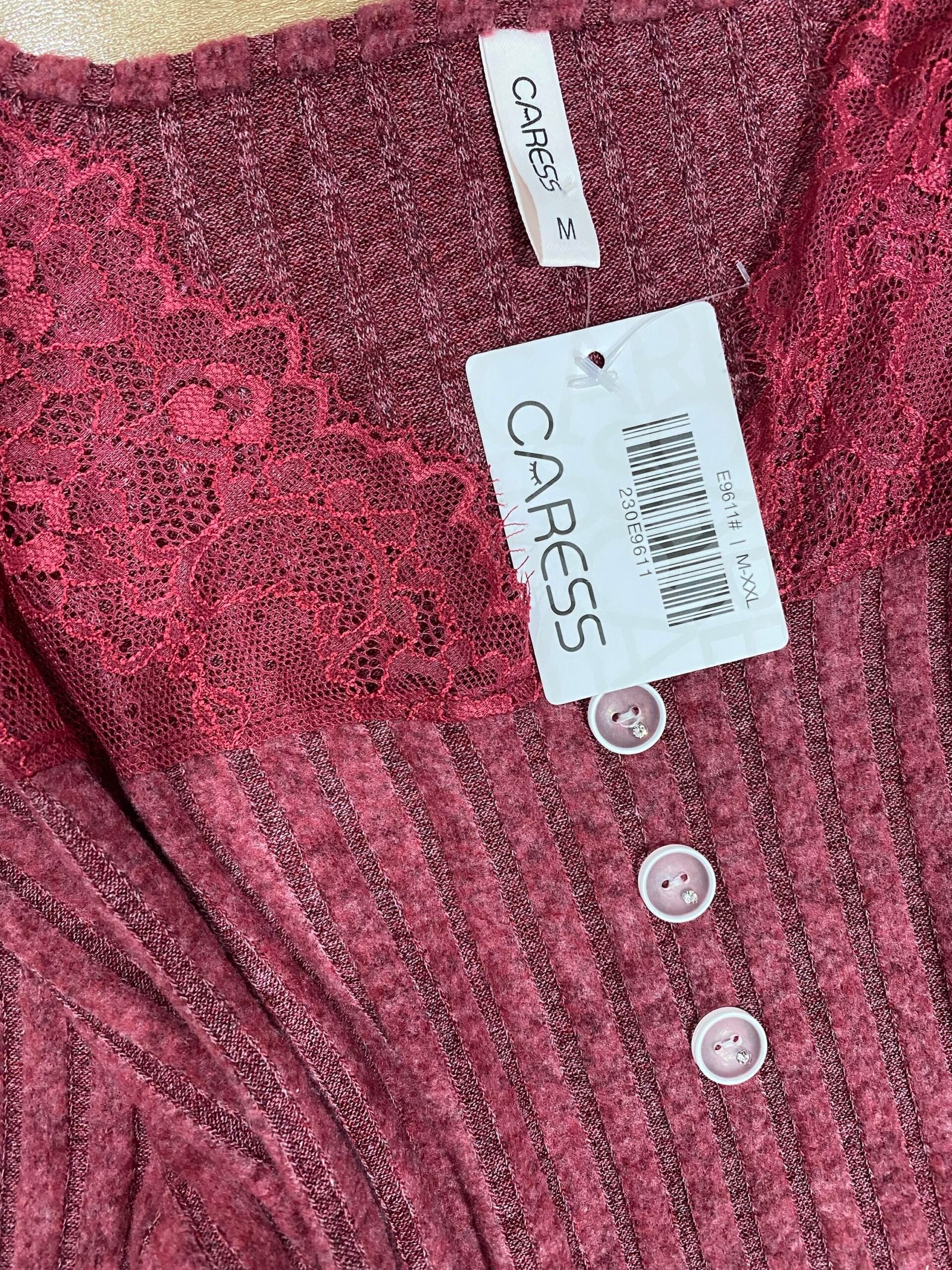 Pyjama Manche Longue ' Bordeaux ' détail en dentelle – Image 2