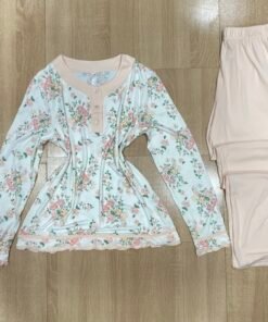 Pyjama Boutonnée ' Rose a fleurs ' manche longue